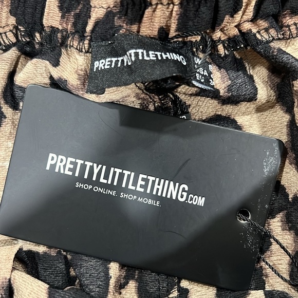NWT PrettyLittleThing Pants Animal‎ Print Size 4 Brown Leopard Tie Waist Cropped - Picture 7 of 7